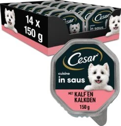 Cesar Cuisine Honden Natvoer – Kalf & Kalkoen In Saus – 14 X 150 Gr