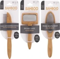 Complete Hery Vacht Verzorging Set Met 2 Bamboe Borstels, 1 Bamboo Kam + Gratis Vachthandschoen – Geschikt Voor Kat En Hond. Milieuvriendelijk.