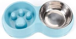 Darenci Dubbele Voerbak – Hondenbak – Voederbak – Anti Schrok Bak – Kattenbak – Hond – Poes – Puppy’s – Hondenbrokken – Kattenbrokken – Drinkbak – RVS – Dog Bowl – Slowfeeder – Dieren – Blauw