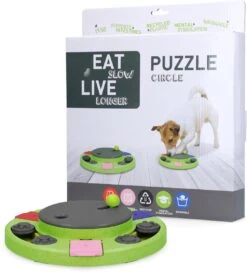 Eat Slow Live Longer Puzzel Circle – Intelligentie Speelgoed Voor Honden – Interactief Hondenspeelgoed – Uitdagende Hondenpuzzel – Gerecyclede Materialen – Te Vullen Met Snacks – 27x27x5 Cm – Groen