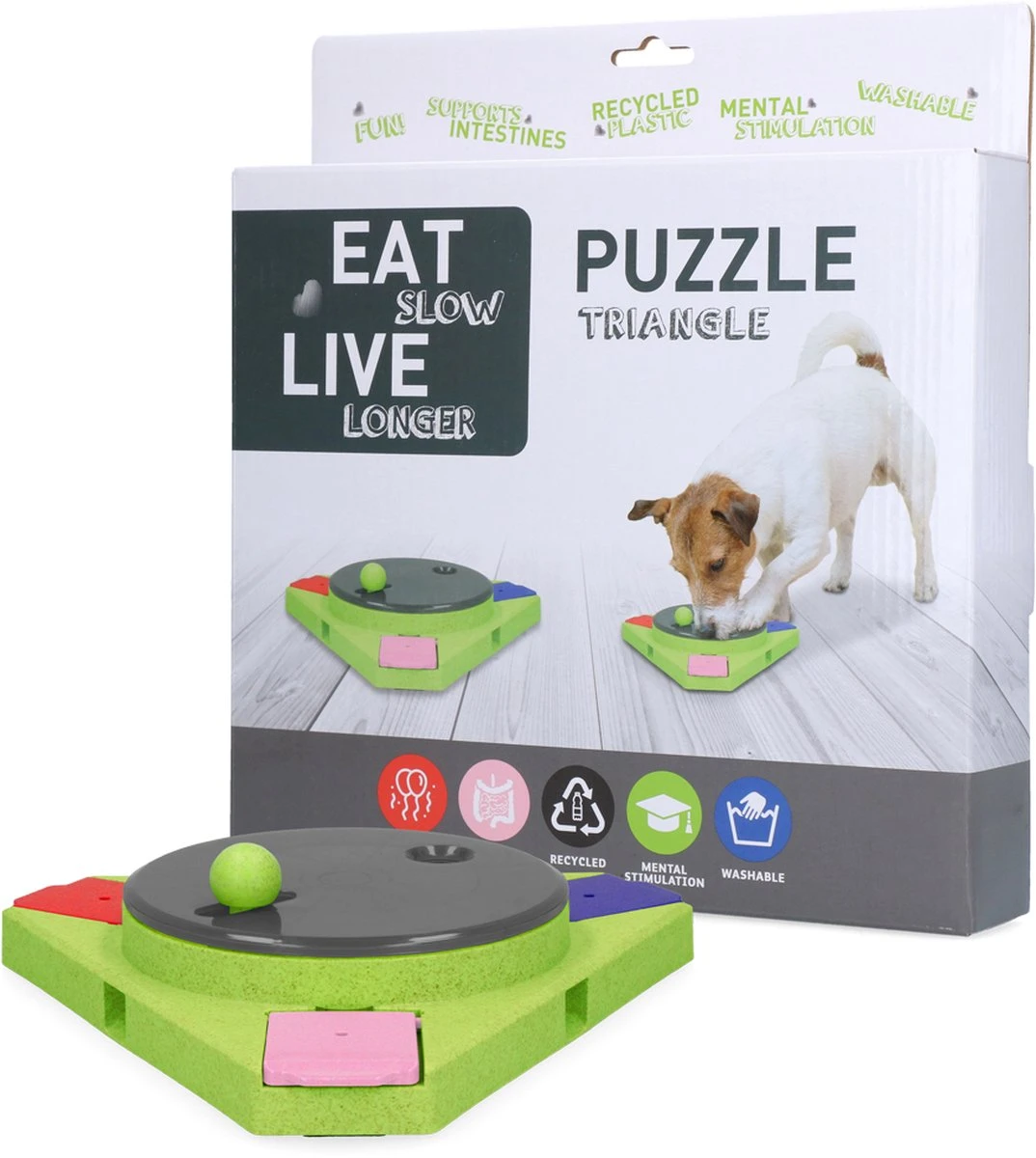Eat Slow Live Longer Puzzel Triangle – Intelligentie Speelgoed Voor Honden – Interactief Hondenspeelgoed – Uitdagende Hondenpuzzel – Gerecyclede Materialen – Te Vullen Met Snacks – 25x25x4 Cm – Groen 3 Eat Slow Live Longer Puzzel Triangle – Intelligentie Speelgoed Voor Honden – Interactief Hondenspeelgoed – Uitdagende Hondenpuzzel – Gerecyclede Materialen – Te Vullen Met Snacks – 25x25x4 Cm – Groen