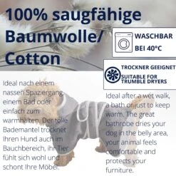 HOMELEVEL Hondenbadjas Van Zachte Badstof – Absorberende Hondenhanddoek Van Katoen Met Klittenband – Maat L In Antraciet