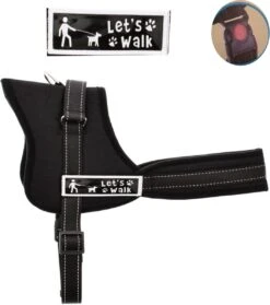 Hondentuigje – Reflective Label + Stitching – Hondenharnas – Zwart – Maat S 60 T/m 75 Cm