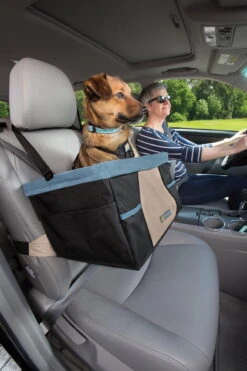 Kurgo Rover Booster Seat – Verhoogde Autostoel Met Eenvoudige Bevestiging Voor Kleine Honden Tot 13kg – Zwart/Blauw 30x40x20cm