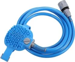 LHP Huisdieren Douche Water Spuit Borstel 2-in-1 – Bad Sproeier En Scrubber Met Doucheslang – Honden / Katten Douchekop – Binnen & Buiten – Silicone – Blauw