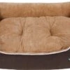 LIVINGSIGNS Hondenmand Met Pluche Ligvlak Met Afneembaar Kussen, Bruin+beige, 75 X 22 X 58 Cm PGW05YC