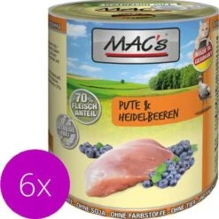 MAC’s Kattenvoer Natvoer Blik – 70% Kalkoen & Bosbessen – 6 X 800g