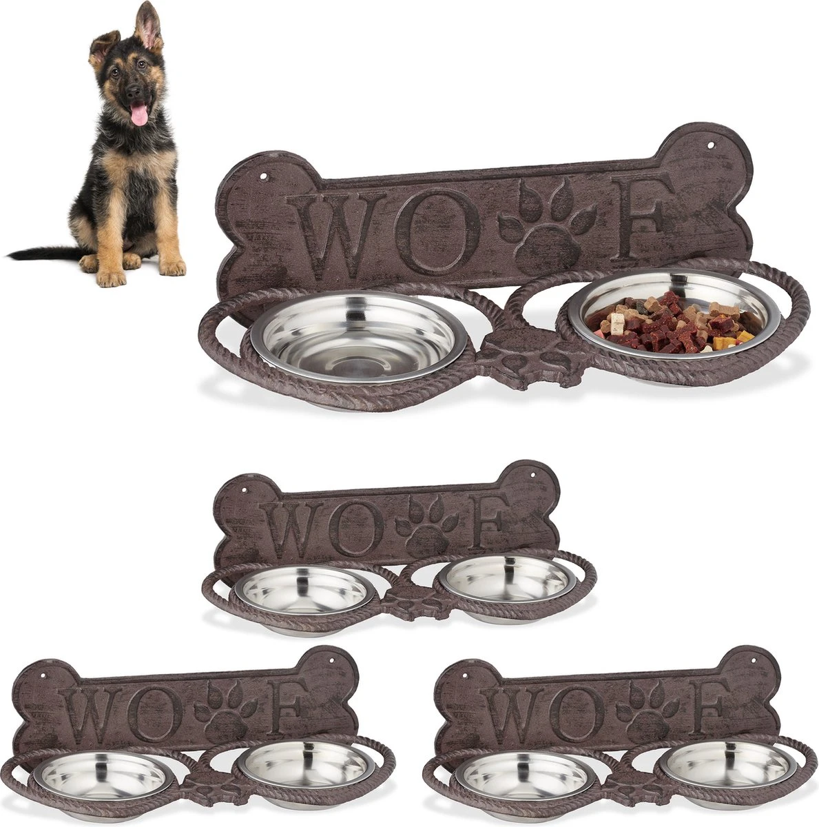 Relaxdays 4x Voerbak Hond – Met Standard – Rvs – Dubbele Hondenbak Muur – Gietijzer 3 Relaxdays 4x Voerbak Hond – Met Standard – Rvs – Dubbele Hondenbak Muur – Gietijzer