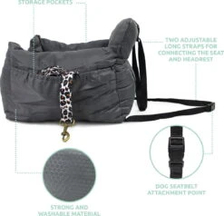 Studio Proud – Honden Autostoel – Autozitje – Automand – Zeer Luxe Hondenmand Voor In De Auto – Comfortabele Honden Autozitje – Antraciet – Zeer Makkelijk Schoon Te Maken – Veilig Auto Bench Voor Puppy En/of Hond