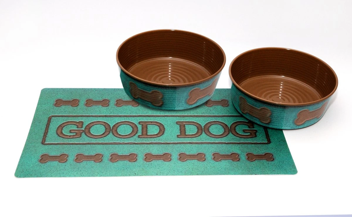 Tarhong Good Dog Set 2 Voerbakken Print Turquoise / Placemat – 18 CM 1890 ML / 49X29 CM 3 Tarhong Good Dog Set 2 Voerbakken Print Turquoise / Placemat – 18 CM 1890 ML / 49X29 CM