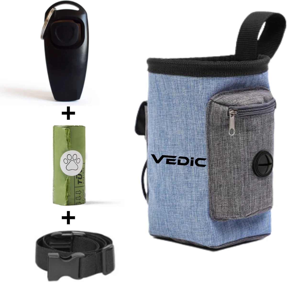 VEDIC® – Hondentraining Starterspakket – Beloningszakjes – Beloningstasje Blauw – Composteerbare Poepzakjes – Honden Clicker 3 VEDIC® – Hondentraining Starterspakket – Beloningszakjes – Beloningstasje Blauw – Composteerbare Poepzakjes – Honden Clicker