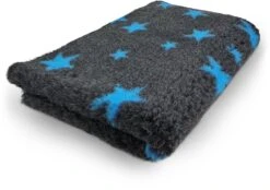 Vetbed Stars – Antraciet En Blauw – Antislip Hondenmat – 150 X 100 Cm – Benchmat – Hondenkleed – Voor Honden – Machine Wasbaar – Droogloopmat
