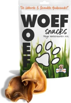 Woef Woef Snacks Hondensnacks Varkensoren XXL Kauwsnacks – Gedroogd Vlees – Varken – Alle Honden En Alle Leeftijden Vanaf 10kg – Geen Toevoegingen – 15 Stuks – Elke Levensfase