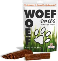 Woef Woef Snacks Hondensnacks Wildzwijn Strips Verwensnacks – Gedroogd Vlees – Wild Zwijn – Alle Honden En Alle Leeftijden Vanaf 3 Maanden – Geen Toevoegingen – 100 Stuks – Elke Levensfase