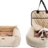 Zeer Luxe Hondenmand Voor In De Auto Beige – Comfortabel Vervoer Voor Je Viervoeter – Honden Zitje Auto – Autostoel Voor Hond – Honden Mand – Dieren Mand – Veilig Onderweg – Hondenzitje – Auto Bench – Beige – 40×30 Cm