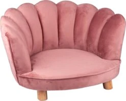 Maxxpro Katten- En Hondenstoel – Roze – Verhoogd Met Houten Poten – Fluweel Materiaal – 61.5 X 52 X 33 CM – Huisdieren Tot 80 KG