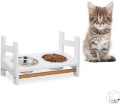 Relaxdays Voerbak Hond Met Standaard – Etensbak – Drinkbak – Rvs – Wit – Rvs – 2 Bakjes S